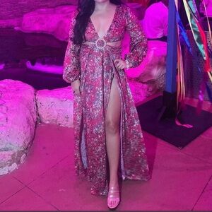 Luxxel Vibrant Pink Floral Backless Dress Size Large